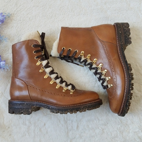 The Office of Angela Scott Leather Faux Fur Trim Combat Boots - Picture 1 of 14